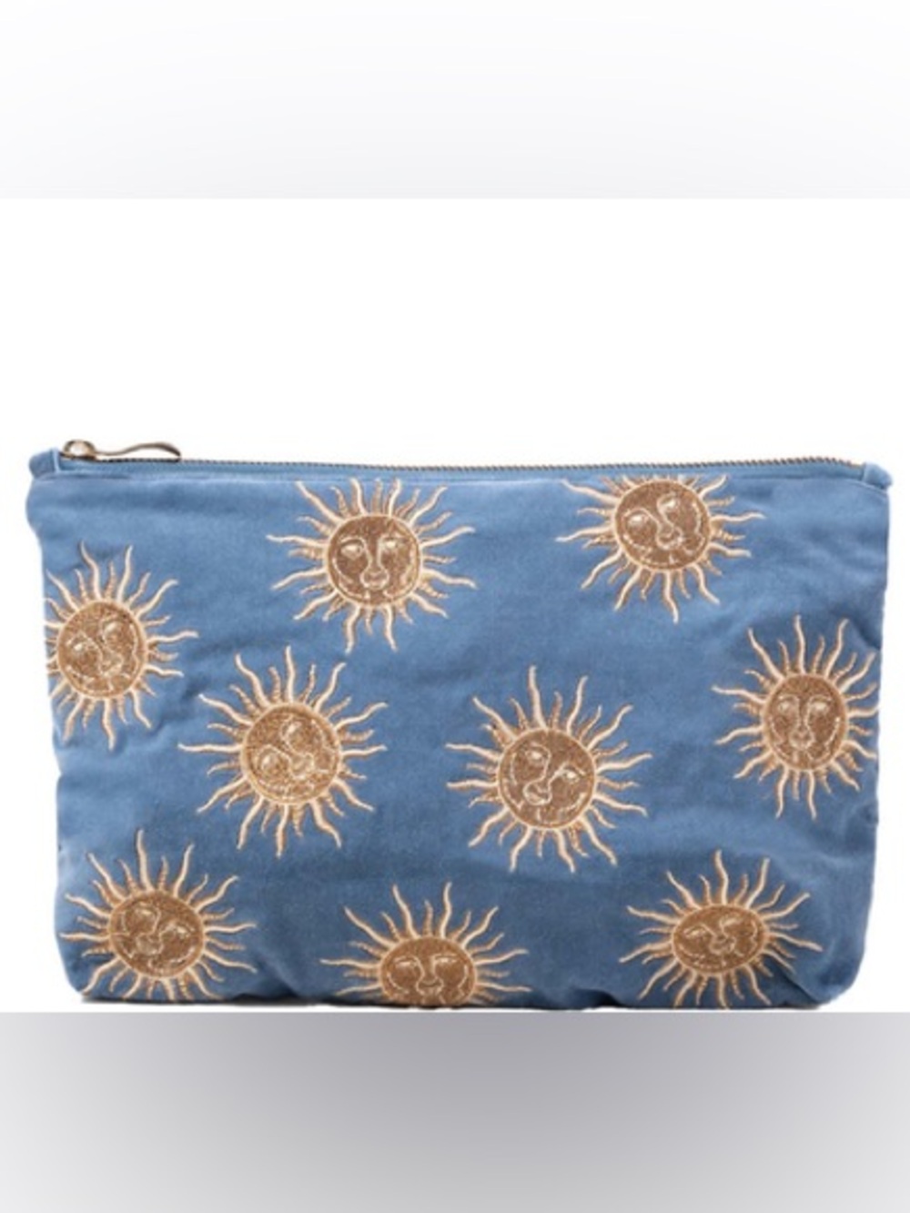Elizabeth Scarlett- Sun Goddess-Blue Velvet Sun Embroidered Cosmetic Pouch